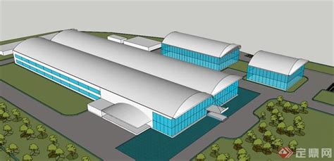 工厂三栋工业建筑设计SU模型