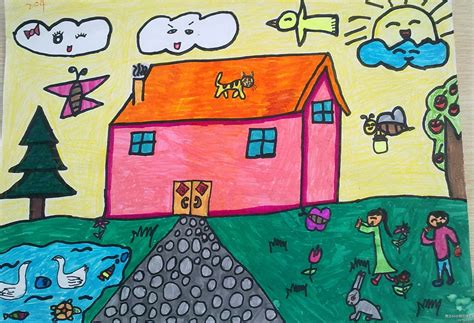 美丽的家乡儿童水粉画作品大全-露西学画画
