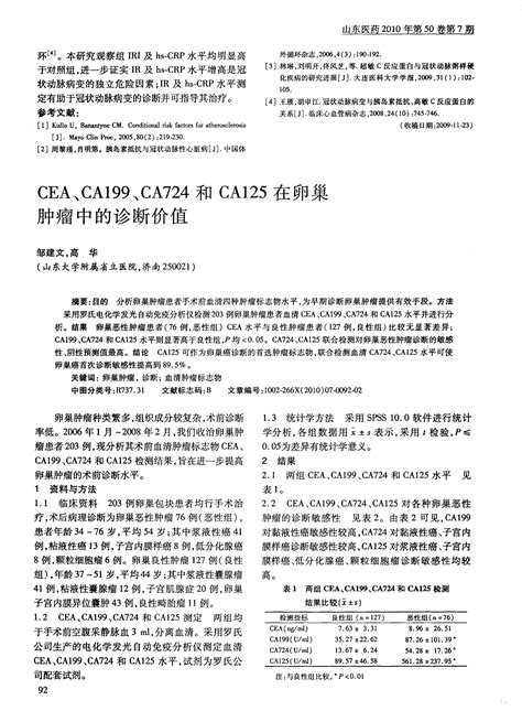 CEA、CA199、CA724和CA125在卵巢肿瘤中的诊断价值_word文档在线阅读与下载_免费文档