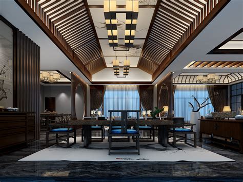 新中式电动餐桌实木带转盘大圆桌餐桌椅组合现代酒店会所家具定制-美间设计