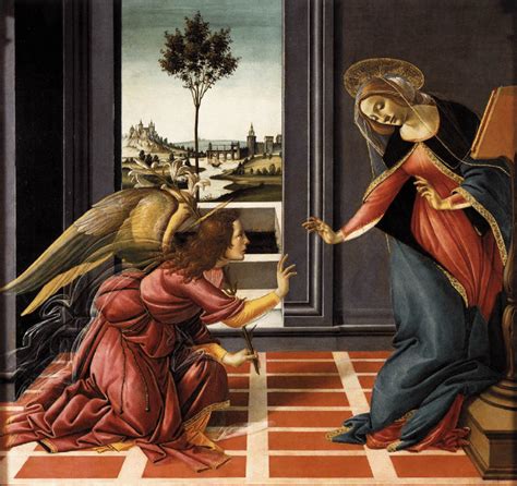 Sandro Botticelli, Annunciation, c. 1489, tempera on wood, 150 × 156 ...