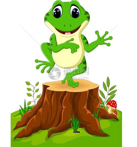 在树桩上跳舞的卡通有趣青蛙插画图片下载-正版图片303677644-摄图网