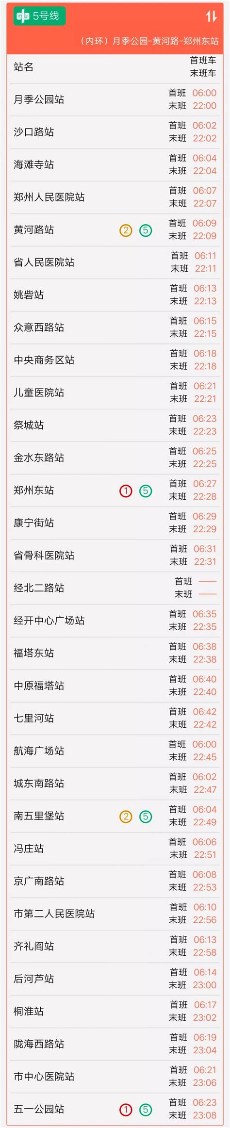 2020年8月郑州地铁5号线最新时刻运营表- 郑州本地宝