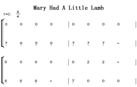 Mary Had A Little Lamb（玛丽有只小羊羔）幼儿 儿歌 初学者版 钢琴双手简谱 钢琴谱 钢琴简谱_金诺钢琴双手简谱