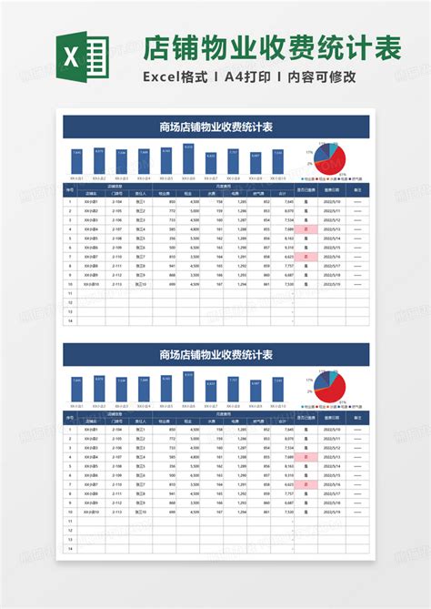 商场店铺物业收费统计表Excel模板下载_熊猫办公