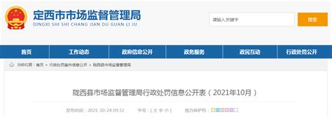 甘肃省陇西县市场监管局公开行政处罚信息（2021年10月）-中国质量新闻网
