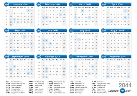 2044 Calendar