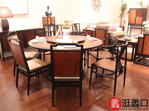 东方荟家具新中式简洁实用餐厅实木带转盘多人餐桌椅组合 - 逛蠡口