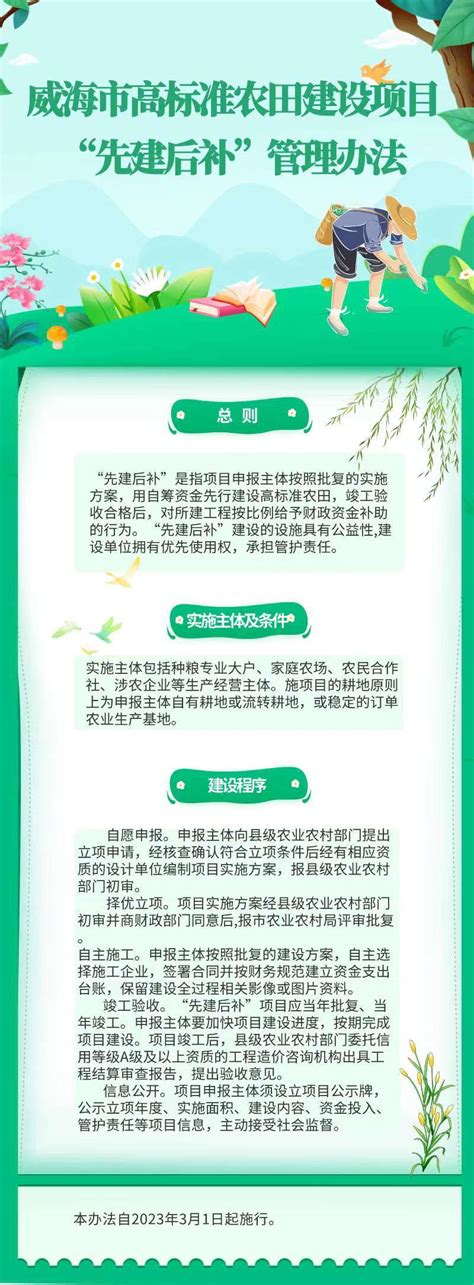 威海市农业农村局 政策解读 一图读懂 |《高标准农田建设项目“先建后补”管理办法》政策解读