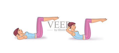 女孩仰面躺着，用膝盖做扭转运动插画图片素材_ID:328932002-Veer图库