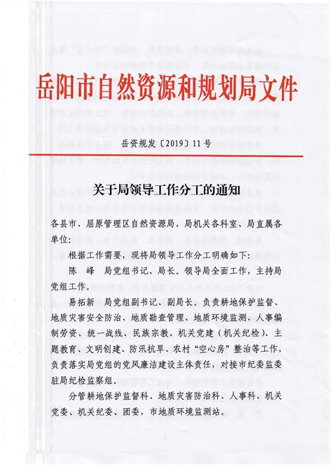 2019年中洲乡党政领导工作分工安排表-岳阳县政府网