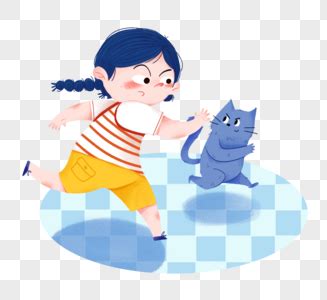 卡通蹲着和小猫玩的女孩PNG图片素材下载_图片编号8468645-PNG素材网