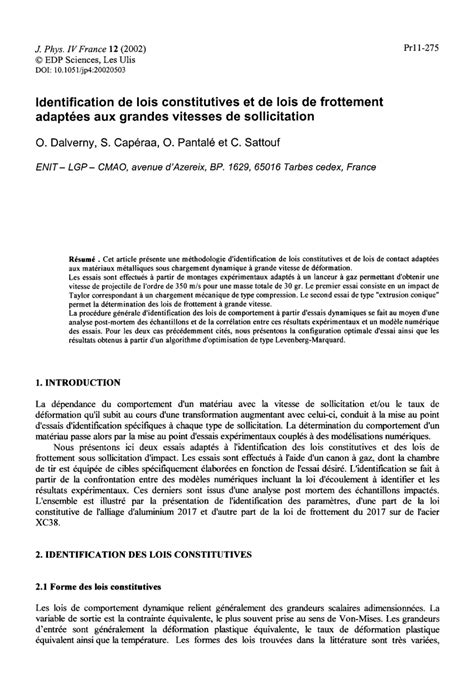 (PDF) Identification de lois constitutives et de lois de frottement ...