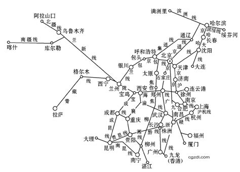 中国高速铁路网四纵四横骨干网线路图