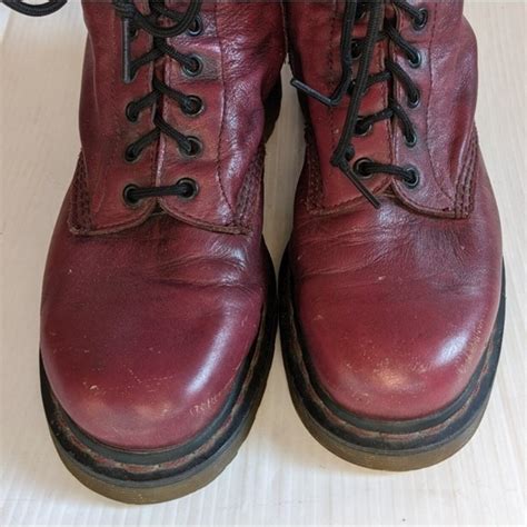 DOC MARTENS red leather tall lace-up combat moto boots