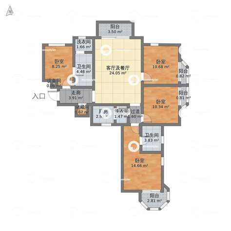 北京市房山区 加州水郡西区4室2厅2卫 128m²-v2户型图 - 小区户型图 -躺平设计家