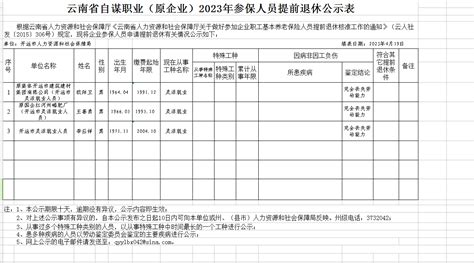 云南省自谋职业（原企业）参保人员提前退休公示表