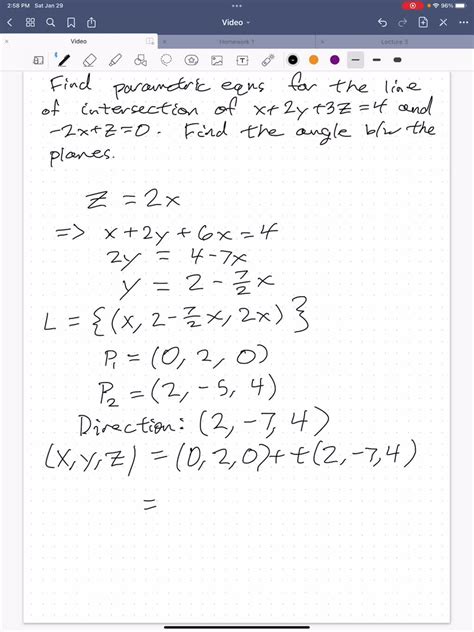 SOLVED: Determine parametric equations of the line of intersections of ...