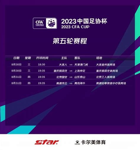 直播吧8月4日讯 足协杯官方公布了第五轮的具体赛程，第五轮比赛将于8月30日、31日两天进行。