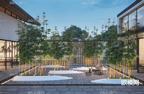新中式庭院竹林花园3d模型下载_ID10003720_3dmax免费模型-欧模网