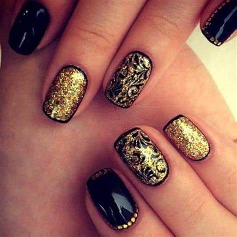 black and gold nails with rhinestones – KSISTYLE