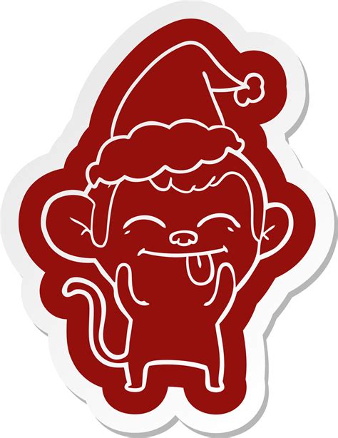 funny cartoon sticker of a monkey wearing santa hat 10763828 Vector Art ...