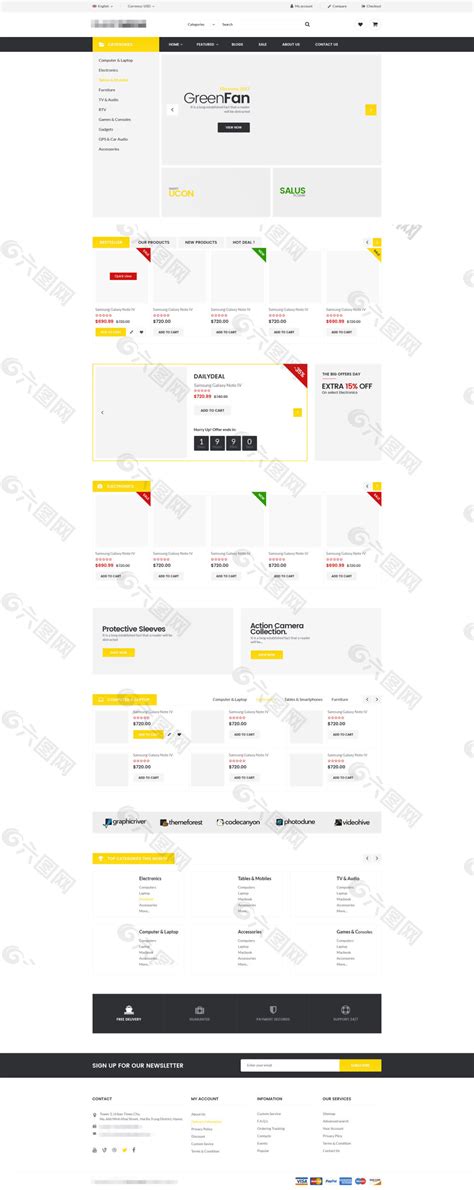 全套黄色家装网页设计模板网站-包图网