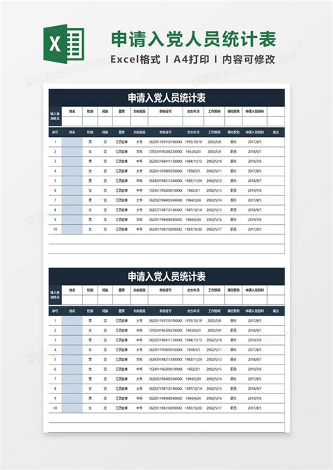 党员党龄统计表Excel模板_千库网(excelID：149276)