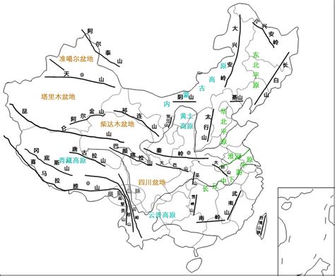 中国主要地形区分布图_中国地图_初高中地理网