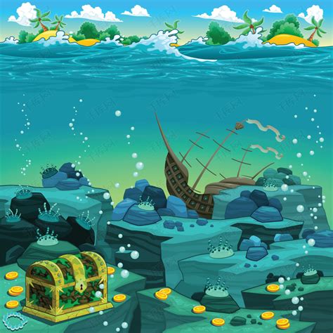 深海宝藏深海迷宫建筑插画寻宝行业高清图片下载-包图网