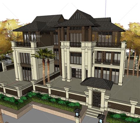 [成都]新亚洲独栋合院别墅住宅模型SU2020-sketchup模型-筑龙渲染表现论坛