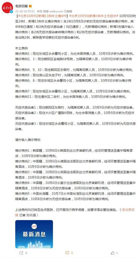 北京昨日新增本土13+3 10月10日北京疫情最新消息-闽南网