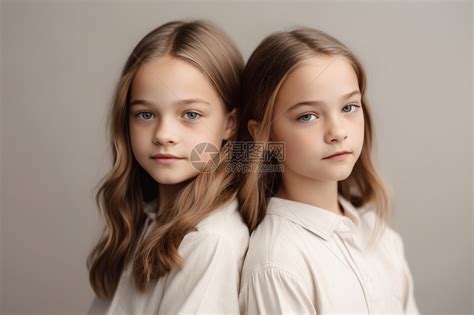 穿白衬衫的双胞胎姐妹高清图片下载-正版图片600361311-摄图网