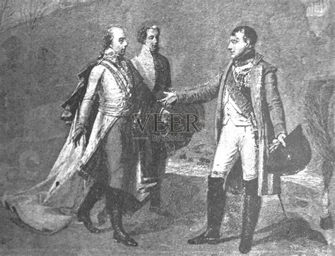 奥斯特里茨战役后拿破仑和弗朗兹·伊斯特的会面。从格罗在凡尔赛博物馆的旧书拿破仑的生活，由W. Sloon, 1896年，圣彼得堡插画图片素材_ID:352125218-Veer图库