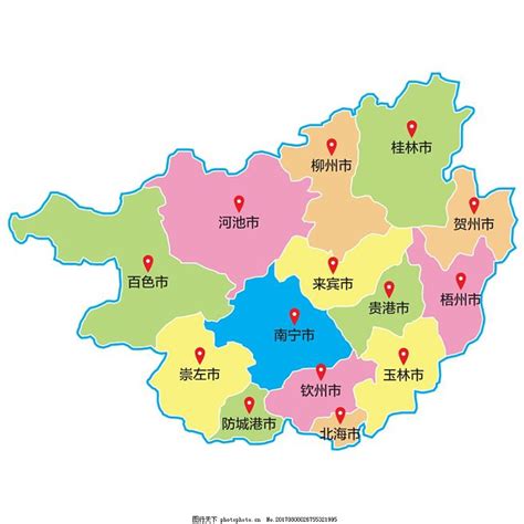 广西省区域地图矢量素材,广西地图,桂林,柳州,河池,百色,贵港