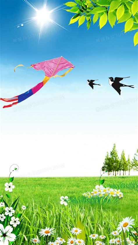 春天踏青清明节气儿童放风筝插画图片-包图网