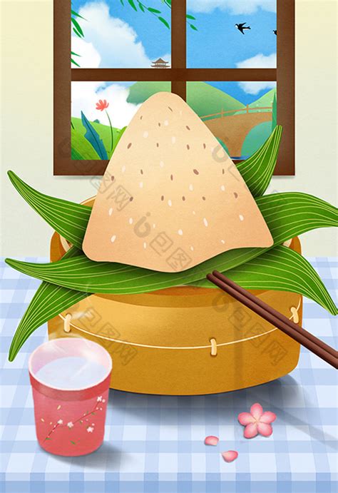 端午节蒸笼粽子插画图片-包图网