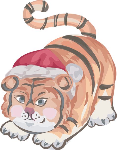 Christmas tiger cartoon illustration, Transparent background. 35589115 PNG