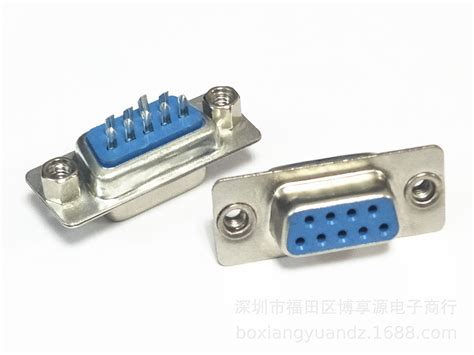 DB9P母头 焊线式后铆/空心螺母带固定螺丝串口RS232九针插头蓝色-阿里巴巴