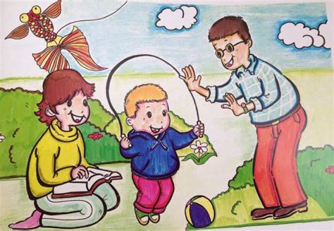家人儿童画,我的爸爸儿童画,团团圆圆一家人儿童画_大山谷图库
