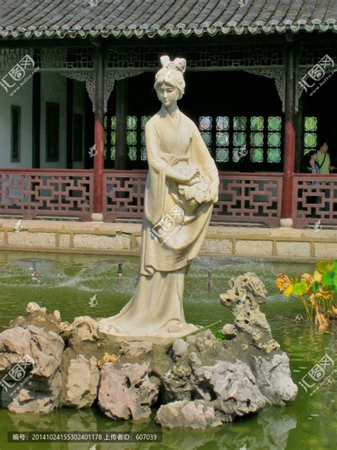 南京莫愁湖莫愁女塑像,雕塑艺术,文化艺术,摄影,汇图网www.huitu.com