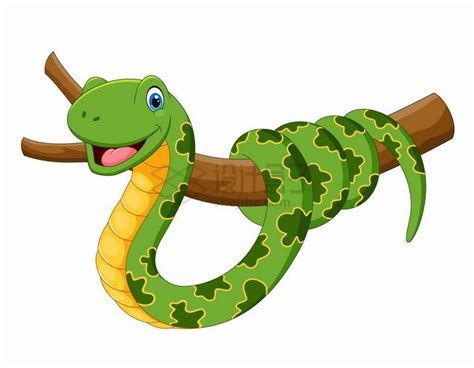 缠绕在树上的绿色蟒蛇可爱卡通动物png图片免抠矢量素材 - 设计盒子