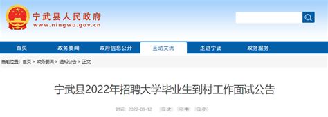 2022年山西忻州市宁武县招聘大学毕业生到村工作面试公告