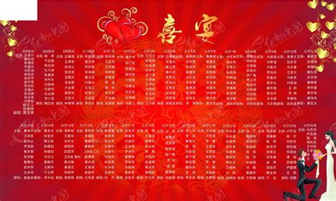 结婚喜宴喜榜排桌人员名单PSD素材免费下载_红动中国