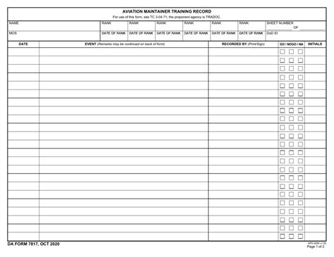 DA Form 7817 Download Fillable PDF or Fill Online Aviation Maintainer ...