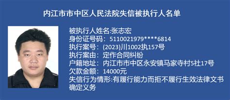 曝光！内江市中区公布新一批失信被执行人名单