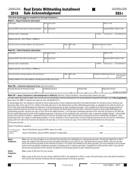 Form 593-I - 2018 - Fill Out, Sign Online and Download Printable PDF ...