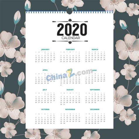 2020年全年日历模板设计_站长素材