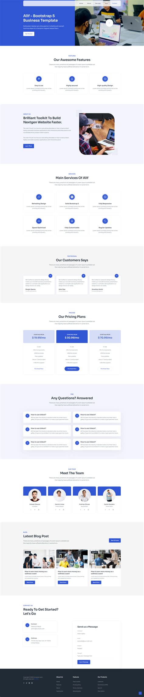 中小型企业网站模板设计，蓝色的bootstrap企业网站模板_墨鱼部落格