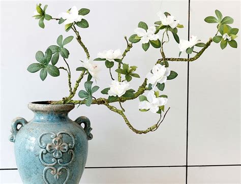 日式禅意白色陶瓷花瓶花艺套装新中式客厅插花装饰仿真腊梅花摆件-阿里巴巴